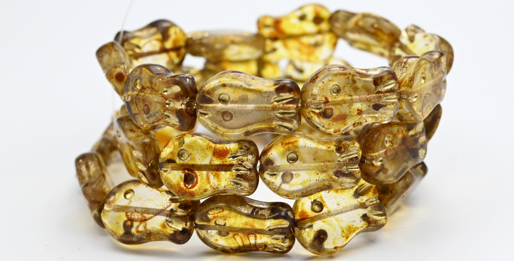 简约鱼形压制玻璃珠，水晶洞石金边（00030-86-54202），玻璃，捷克共和国 ~ 串珠