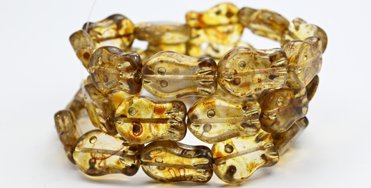 简约鱼形压制玻璃珠，水晶洞石金边（00030-86-54202），玻璃，捷克共和国 ~ 串珠