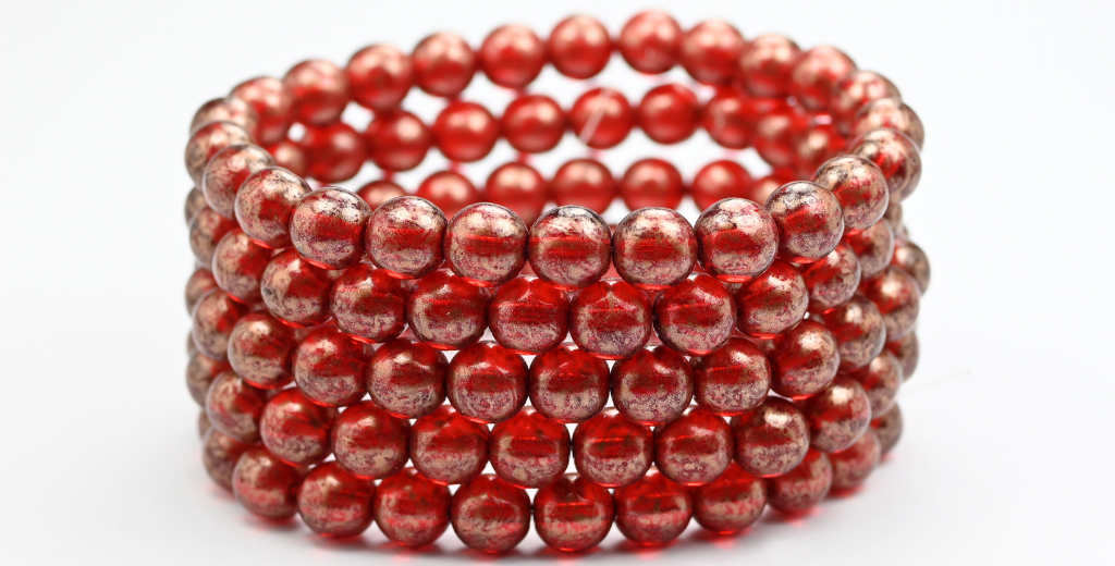 Round Pressed Glass Beads Druck, Ruby Red Copper Splash (90080-86750), Glass, Czech Republic ~ STRANDED