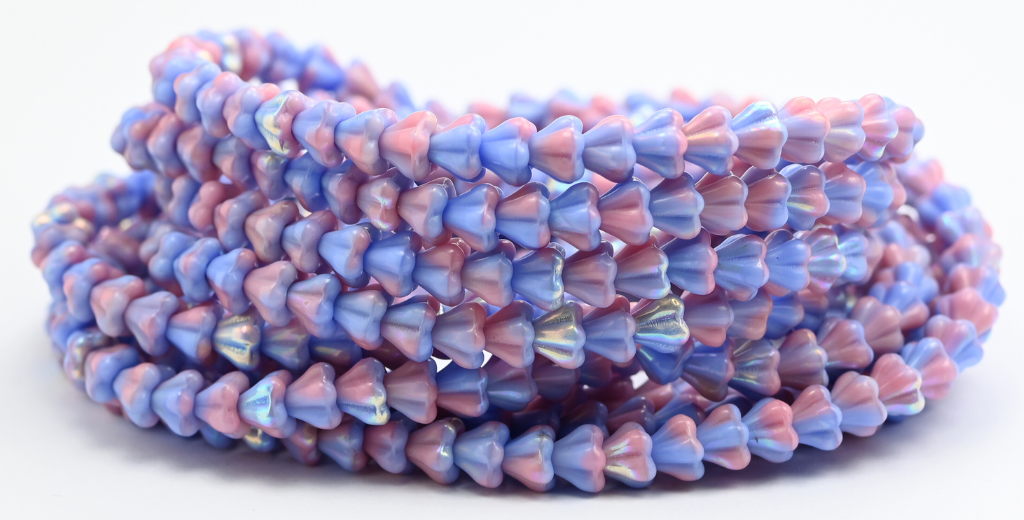 Bell Flower Pressed Glass Beads, Mix Blue Pink Opaque Ab (37724-AB), Glass, Czech Republic ~ STRANDED
