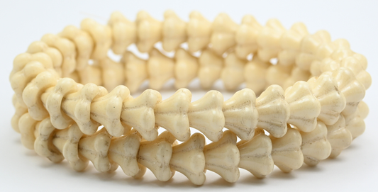 铃兰花压花玻璃珠，白色光泽棕色全涂层 (02010-14413)，玻璃，捷克共和国 ~ 串珠