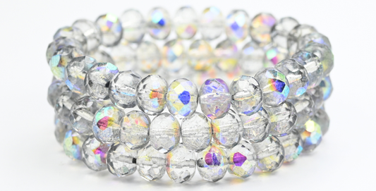 Faceted Special Cut Rondelle Fire Polished Beads, Crystal Light Gray Ab (00030-34311-AB), Glass, Czech Republic ~ STRANDED