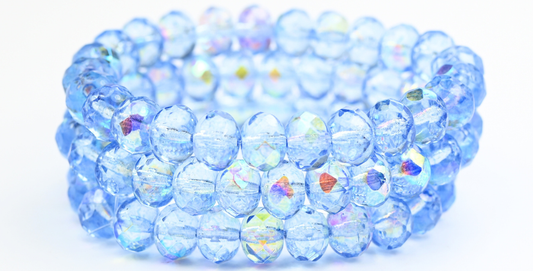 Faceted Special Cut Rondelle Fire Polished Beads, Crystal Light Blue Ab (00030-34307-AB), Glass, Czech Republic ~ STRANDED