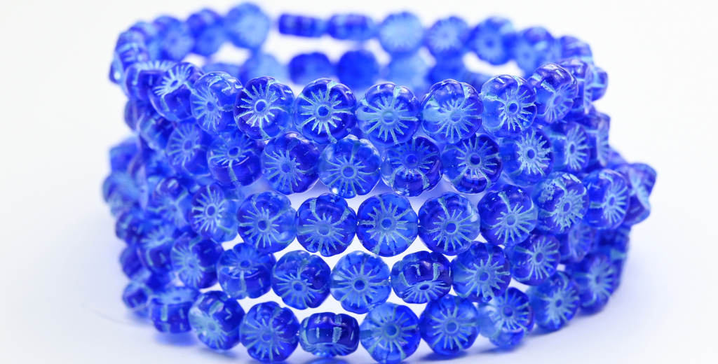 ハワイアンフラワー プレスガラスビーズ 透明ブルー ライトブルー ライン入り (3001008-54308) ガラス チェコ共和国 ~ STRANDED
