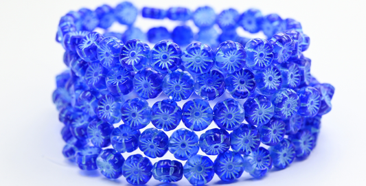 ハワイアンフラワー プレスガラスビーズ 透明ブルー ライトブルー ライン入り (3001008-54308) ガラス チェコ共和国 ~ STRANDED