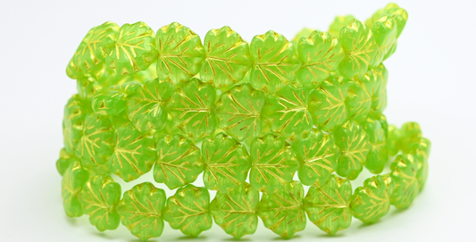 枫叶珠，蛋白石绿 54320 (51010-54320)，玻璃，捷克共和国 ~ 串珠