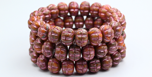 Pumpkin Beads, Mixed Colors Brown Pink Lined (MIX-BROWN-54321), Glass, Czech Republic ~ STRANDED