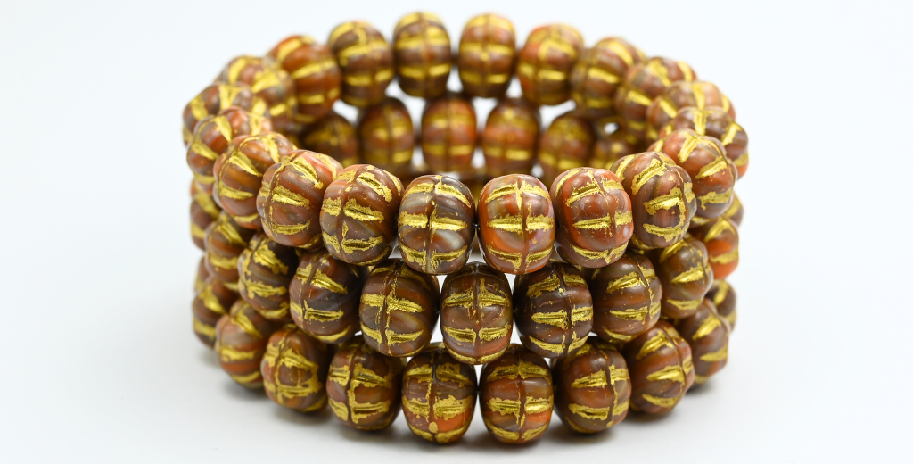 Pumpkin Beads, Mixed Colors Brown 54341 (MIX-BROWN-54341), Glass, Czech Republic ~ STRANDED
