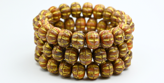 Pumpkin Beads, Mixed Colors Brown 54341 (MIX-BROWN-54341), Glass, Czech Republic ~ STRANDED