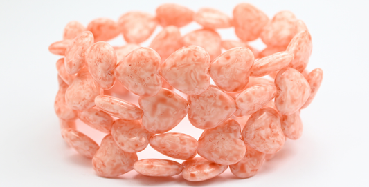 Heart Pressed Glass Beads, White Light Pink Peach (02010-34305), Glass, Czech Republic ~ STRANDED