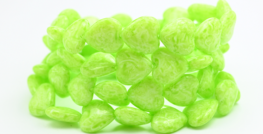 Heart Pressed Glass Beads, White Light Green (02010-34310), Glass, Czech Republic ~ STRANDED