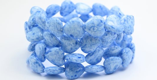 Heart Pressed Glass Beads, White Light Blue (02010-34307), Glass, Czech Republic ~ STRANDED