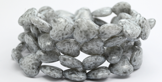 Heart Pressed Glass Beads, White Light Gray (02010-34311), Glass, Czech Republic ~ STRANDED