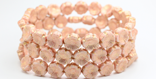 Hawaii Flower Pressed Glass Beads, White Light Pink Gold Lined (02010-34304-54202), Glass, Czech Republic ~ STRANDED