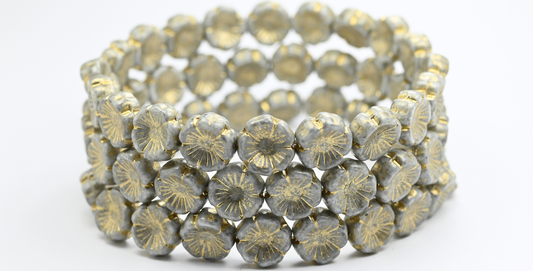 Hawaii Flower Pressed Glass Beads, White Light Gray Gold Lined (02010-34311-54202), Glass, Czech Republic ~ STRANDED