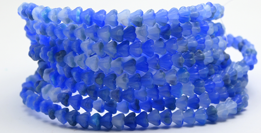 Bell Flower Pressed Glass Beads, Blue Mixed Glass (07324), Glass, Czech Republic ~ STRANDED