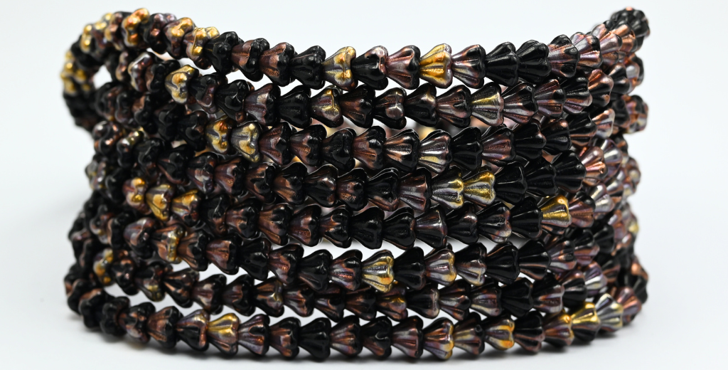 铃兰压花玻璃珠，黑色牡荆（23980-VITEX），玻璃，捷克共和国 ~ 串珠