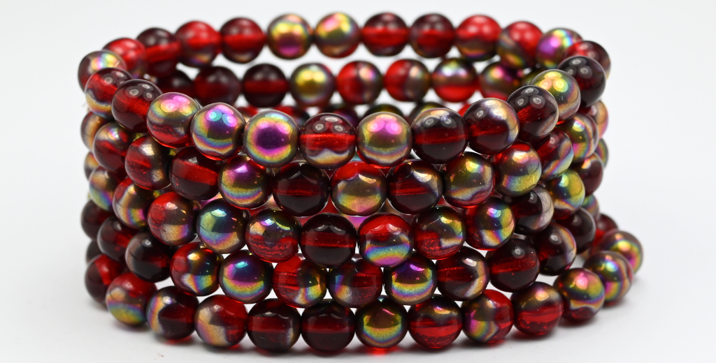 Round Pressed Glass Beads Druck, Ruby Red Vitex (90080-VITEX), Glass, Czech Republic ~ STRANDED