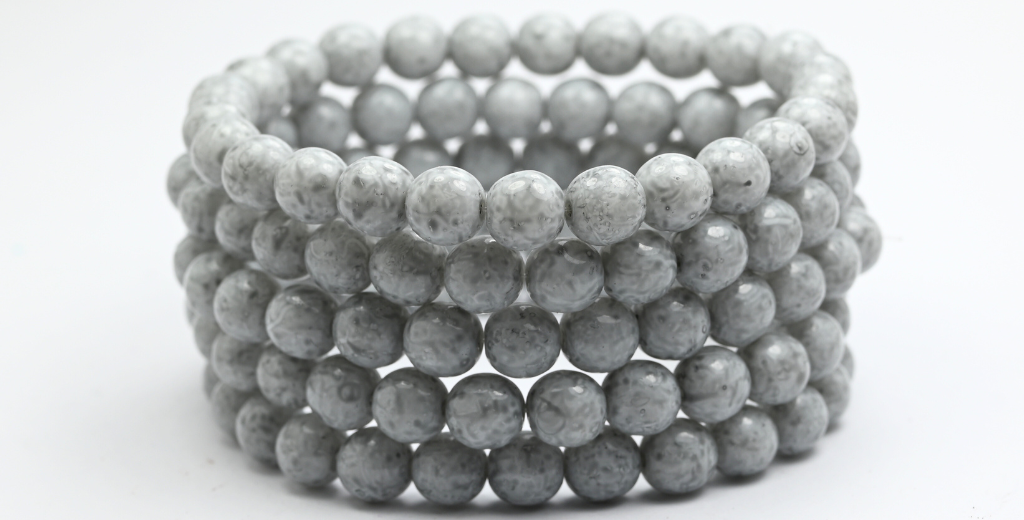 Round Pressed Glass Beads Druck, White Light Gray (02010-34311), Glass, Czech Republic ~ STRANDED