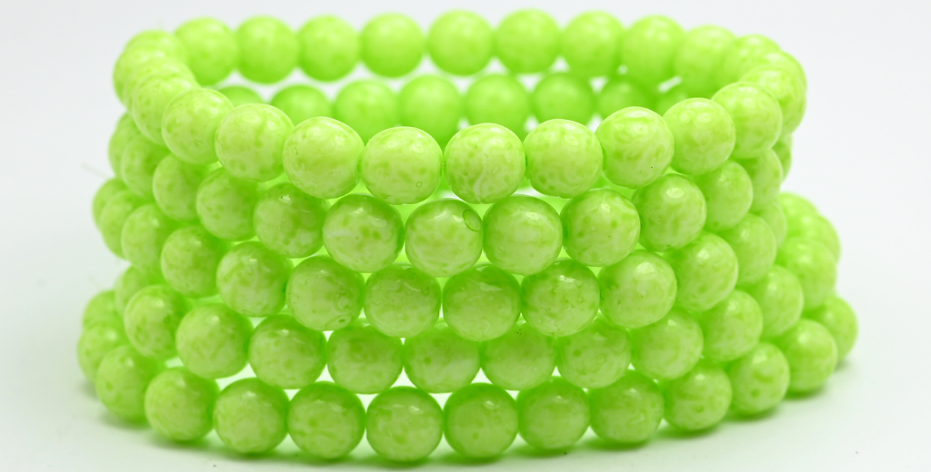 Round Pressed Glass Beads Druck, White Light Green (02010-34310), Glass, Czech Republic ~ STRANDED