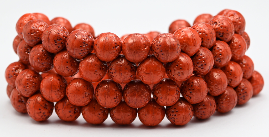 Round Orange Friut Pressed Glass Beads, Opaque Orange Luster Lila (93130-14494), Glass, Czech Republic ~ STRANDED