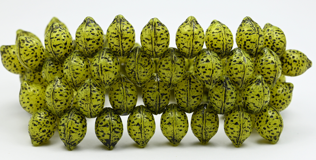 Lemon Friut Pressed Glass Beads, Opal Yellow Black Lined (81210-46769), Glass, Czech Republic ~ STRANDED