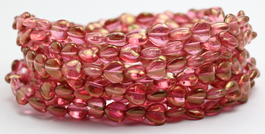 Heart Pressed Glass Beads, Crystal Luster Red Full Coated (00030-14495), Glass, Czech Republic ~ STRANDED