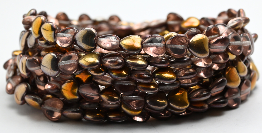 Heart Pressed Glass Beads, Crystal Rose Gold Capri (00030-27101), Glass, Czech Republic ~ STRANDED