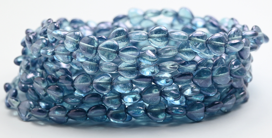 Heart Pressed Glass Beads, Crystal Luster Blue Full Coated (00030-14464), Glass, Czech Republic ~ STRANDED