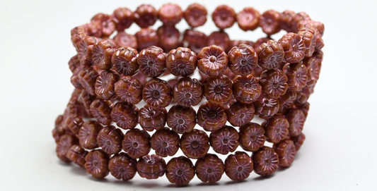 OUTLET 10 grams Hawaiian Flower Beads, 8 x 8 mm, Mix Brown Crystal Pink Lined (16617-54321), Glass, Czech Republic