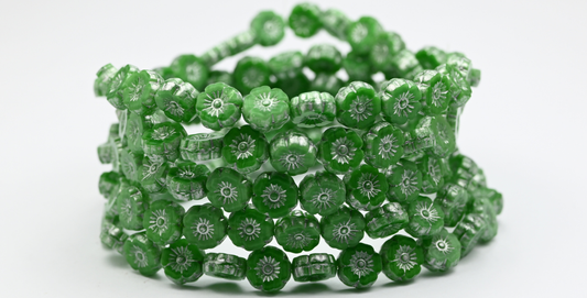 Table Cut Round Beads Hawaii Flowers, Mixed Emerald Crystal Silver Splash (56100-86700), Glass, Czech Republic ~ STRANDED