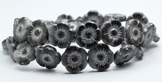 Round Flat Flower Pressed Glass Beads, 15014 Silver Lined (15014-54301), Glass, Czech Republic ~ STRANDED
