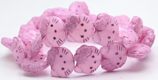 OUTLET 10 grams Hello Kitty Beads, 19 x 18 mm, Opal Pink Pink Lined (72200-54321), Glass, Czech Republic