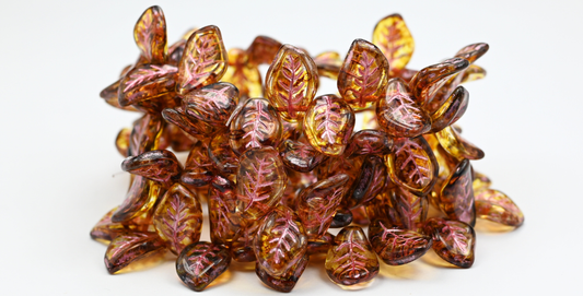 Ovate Leaf Pressed Glass Beads, Crystal Travertin Pink Lined (00030-86-54321), Glass, Czech Republic ~ STRANDED