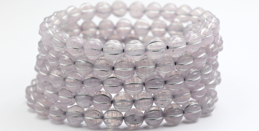 Melon Round Pressed Glass Beads With Stripes, 8701 Silver Lined (08701-54201), Glass, Czech Republic ~ STRANDED