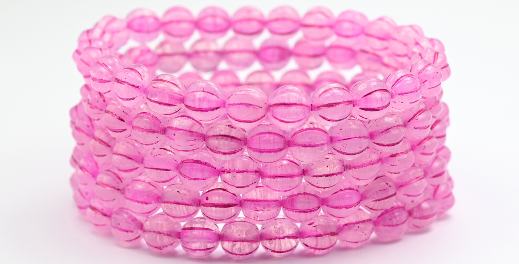 Melon Round Pressed Glass Beads With Stripes, 8701 54570 (08701-54570), Glass, Czech Republic ~ STRANDED