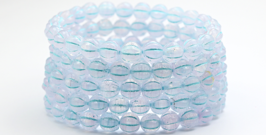 Melon Round Pressed Glass Beads With Stripes, 8701 Light Blue Lined (08701-54308), Glass, Czech Republic ~ STRANDED