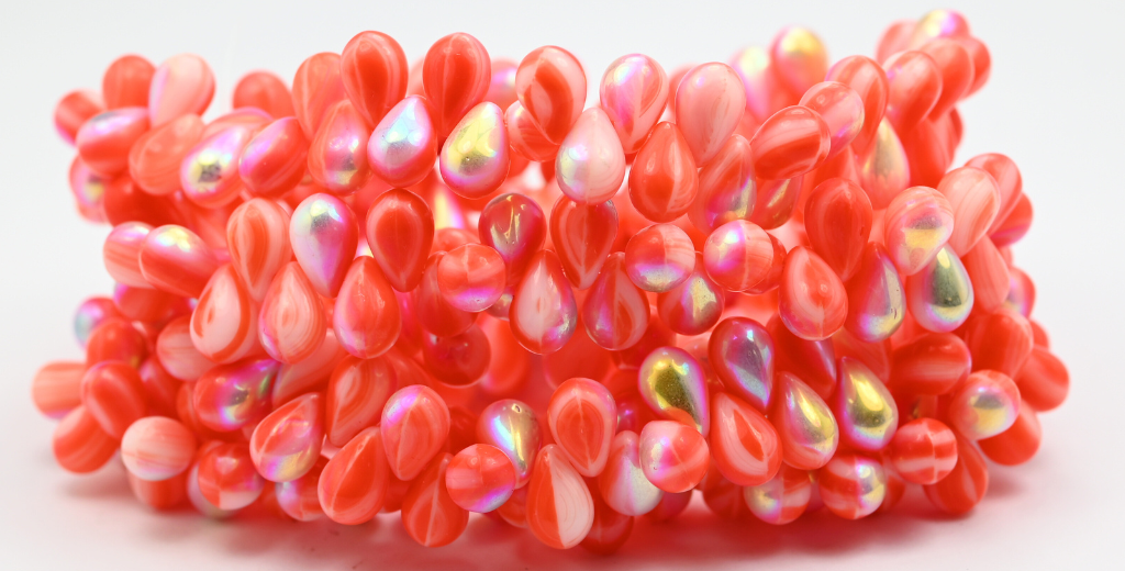 Pear Teardrop Pressed Glass Beads, Green Purple Ab (95000-AB), Glass, Czech Republic ~ STRANDED