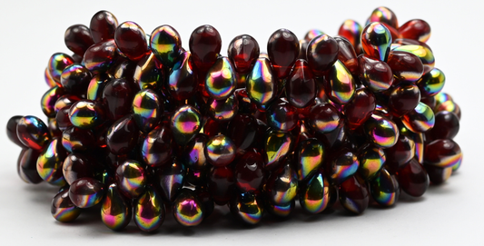 Pear Teardrop Pressed Glass Beads, Light Siam Vitex (90070-VITEX), Glass, Czech Republic ~ STRANDED
