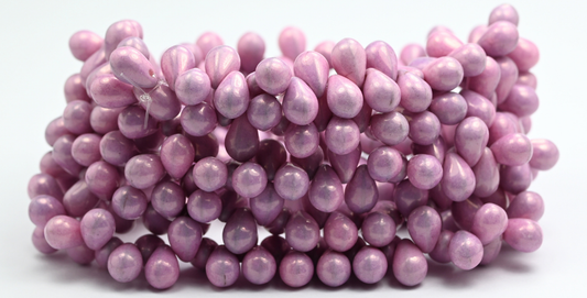 梨形水滴压制玻璃珠，白色光泽淡紫色 (02010-14494)，玻璃，捷克共和国 ~ 串珠