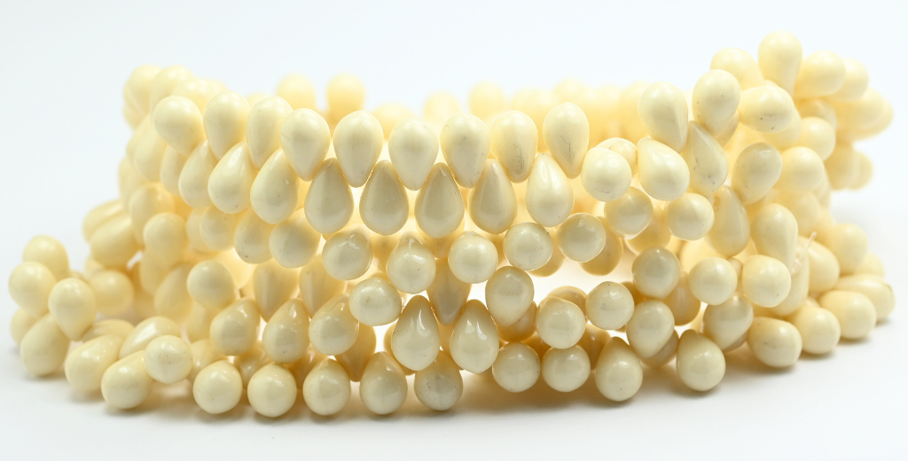 梨形水滴压制玻璃珠，白色光泽棕色全涂层 (02010-14413)，玻璃，捷克共和国 ~ 串珠