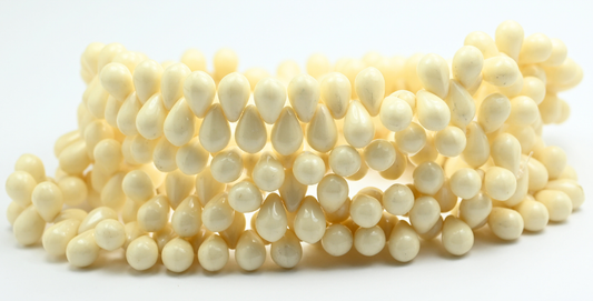 梨形水滴压制玻璃珠，白色光泽棕色全涂层 (02010-14413)，玻璃，捷克共和国 ~ 串珠