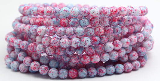 Round Pressed Glass Beads Druck, White 48502 (02010-48502), Glass, Czech Republic ~ STRANDED