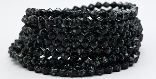 灯笼双锥形压制玻璃珠，黑色洞石（23980-86800），玻璃，捷克共和国 ~ STRANDED