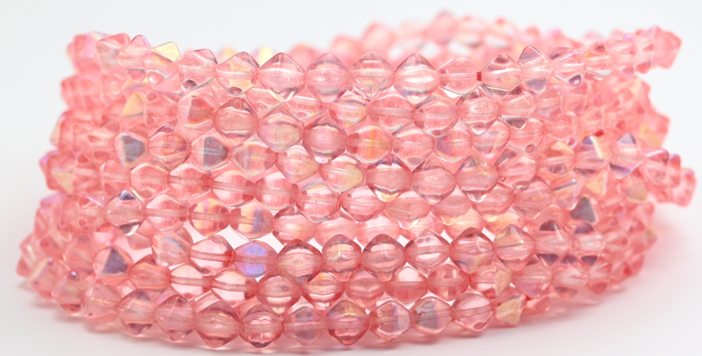 灯笼双锥形压制玻璃珠，水晶浅粉色 (00030-34304-AB)，玻璃，捷克共和国 ~ 串珠