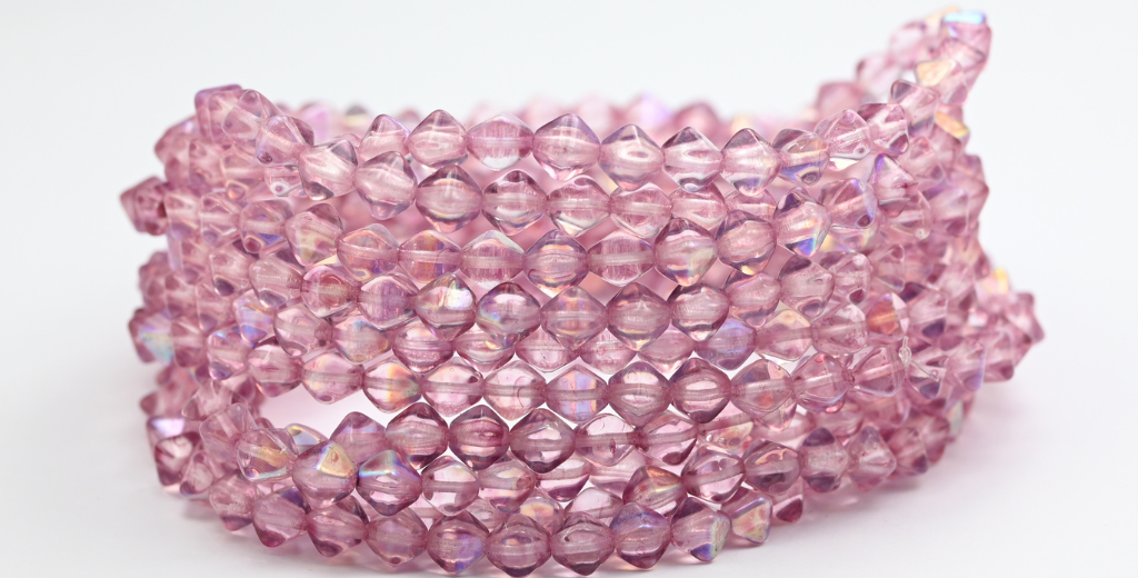 灯笼双锥形压制玻璃珠，水晶浅紫红色 AB (00030-34306-AB)，玻璃，捷克共和国 ~ 串珠