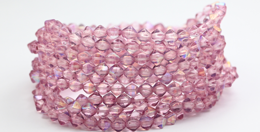 灯笼双锥形压制玻璃珠，水晶浅紫红色 AB (00030-34306-AB)，玻璃，捷克共和国 ~ 串珠