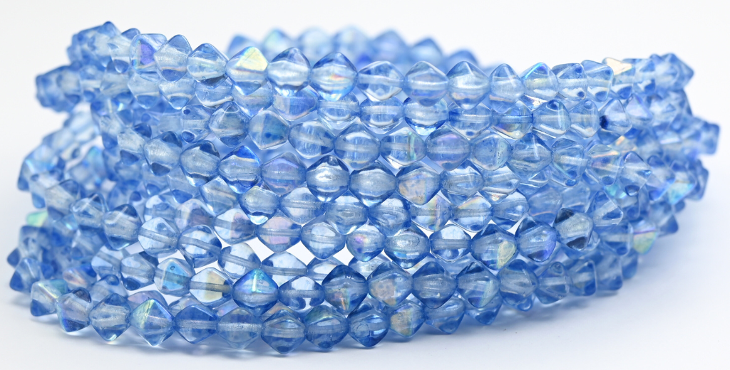 灯笼双锥形压制玻璃珠，水晶浅蓝色 (00030-34307-AB)，玻璃，捷克共和国 ~ 串珠