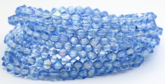 灯笼双锥形压制玻璃珠，水晶浅蓝色 (00030-34307-AB)，玻璃，捷克共和国 ~ 串珠