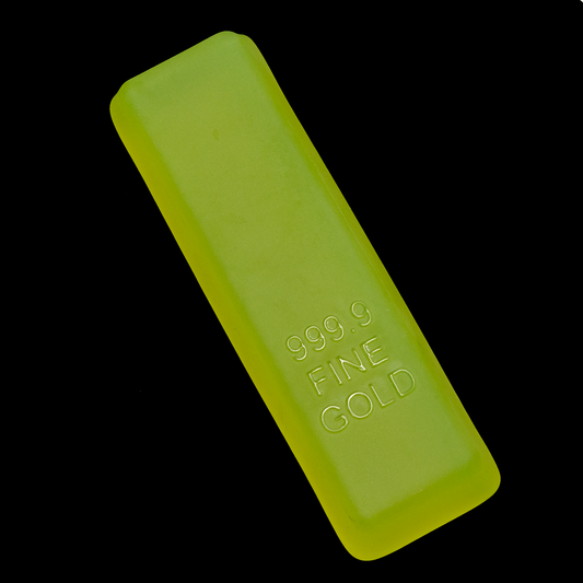 Uranium Glass Gold Bar Statuette – Handmade UV-Reactive Art Figurines, Czech Republic